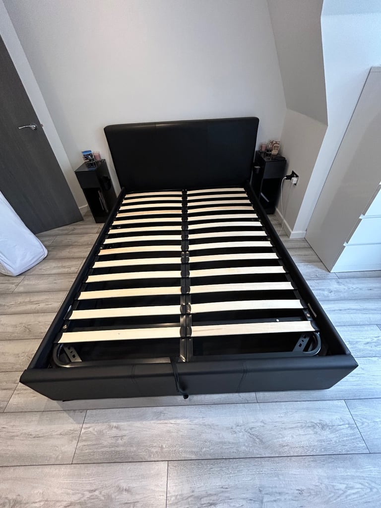 Black Faux Leather Ottoman Double Bed