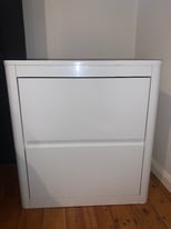 Two white gloss 2 drawer bedside tables for sale