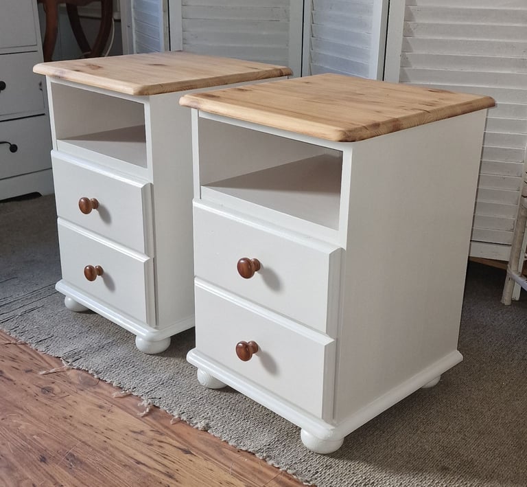 UPCYCLED PAIR OF SOLID PINE BEDSIDE CABINETS 