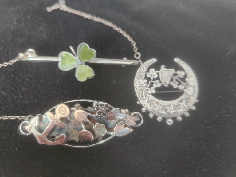 image for 3 silver brooches with safety chains