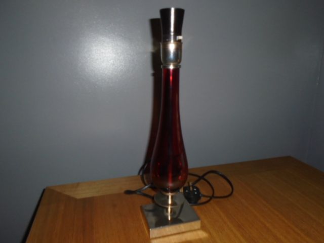 Vintage Ruby Coloured Glass & Metal Table Lamp