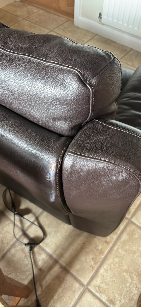 2 x 3 seater reclining brown leather sofa with usb
