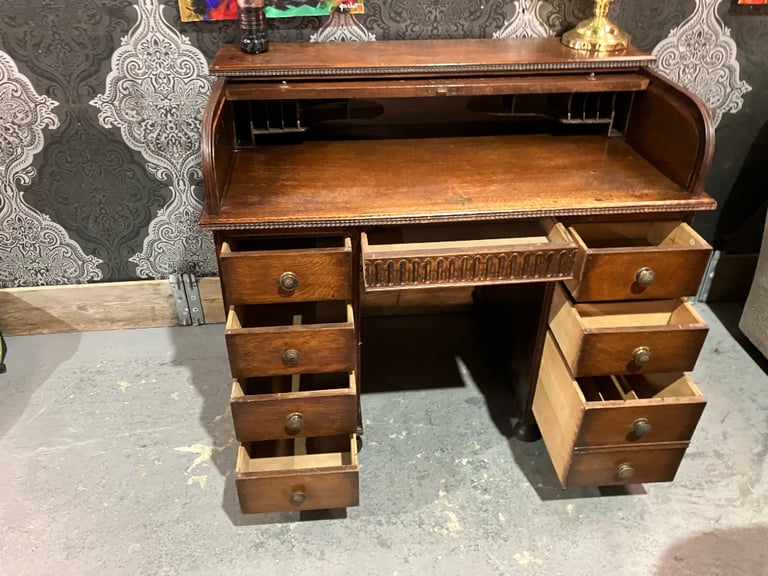 Stunning Vintage Dawson & Swapp Oak Roll Top Tambour Bureau Desk - Delivery
