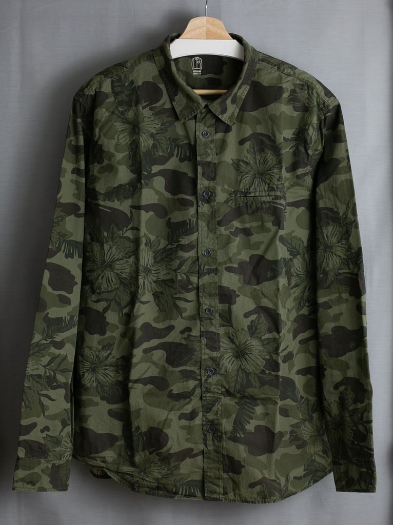 H&M CAMO MILITARY SHIRT MENS GREEN - LARGE