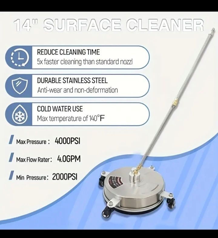 1/4 4000 psi Stainless Steel Pressure Washer surface patio rotary jet Wheels 14 inch quick connect