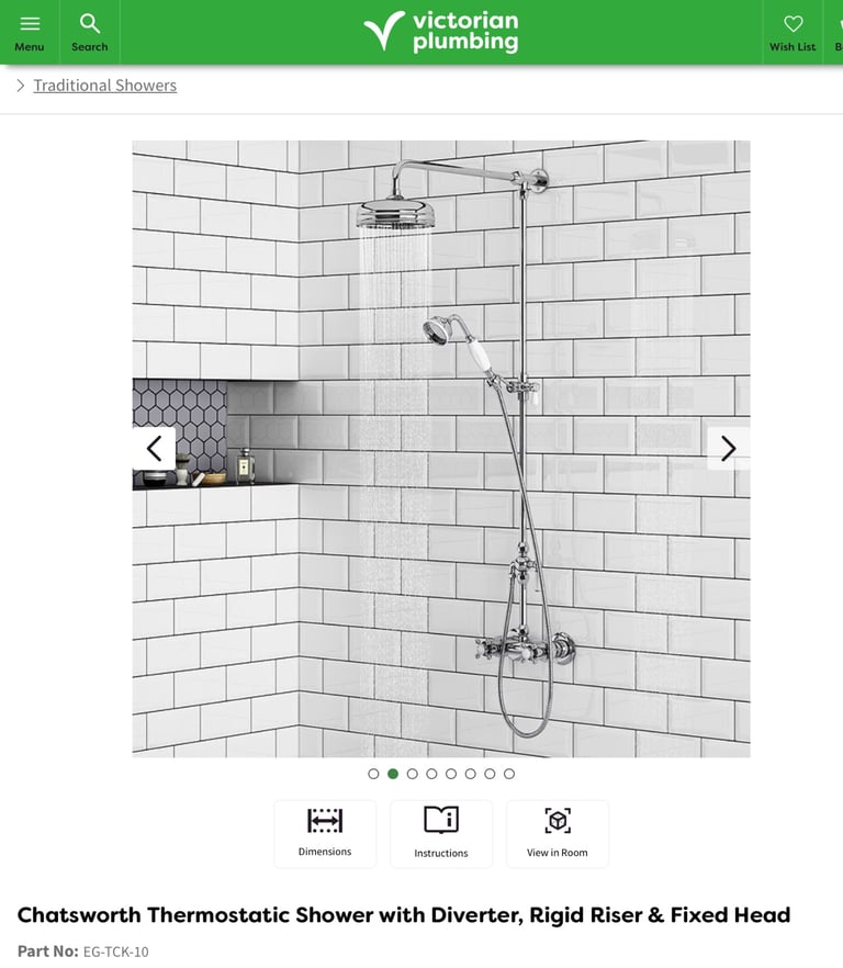 image for Chatsworth Thermostatic Shower with Diverter, Rigid Riser & Fixed Head