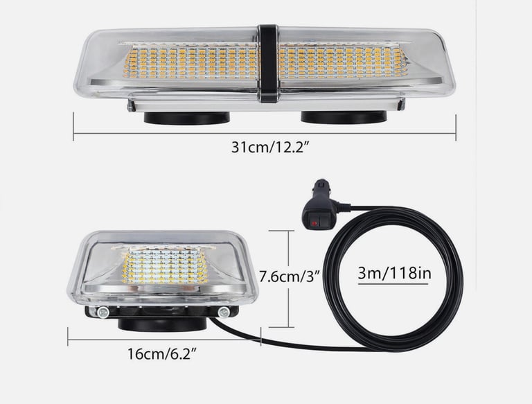 72 LED Car Roof Recovery Light Bar Warning Strobe Flashing Magnetic Beacon Amber.