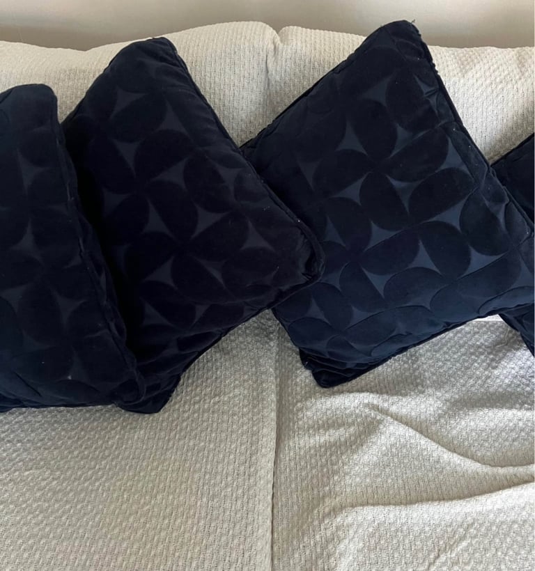 Dunelm Elements Sten Geometric Velour Navy Eyelet Curtains 66x90 and 4 cushions
