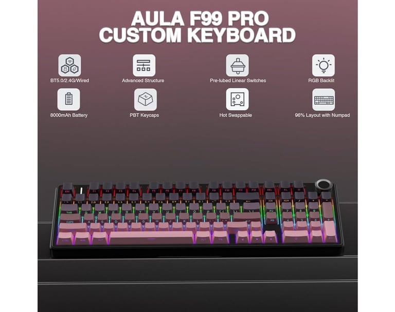 image for Wireless Gaming Keyboard,Tri-mode Mechanical Keyboard Wireless with Control