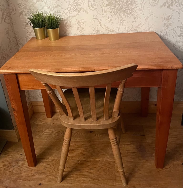 Mid century solid wood desk with solid wood chair