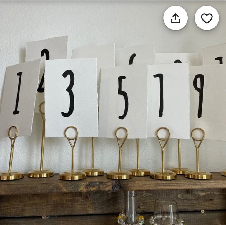Gold card / number holders. Wedding decor 