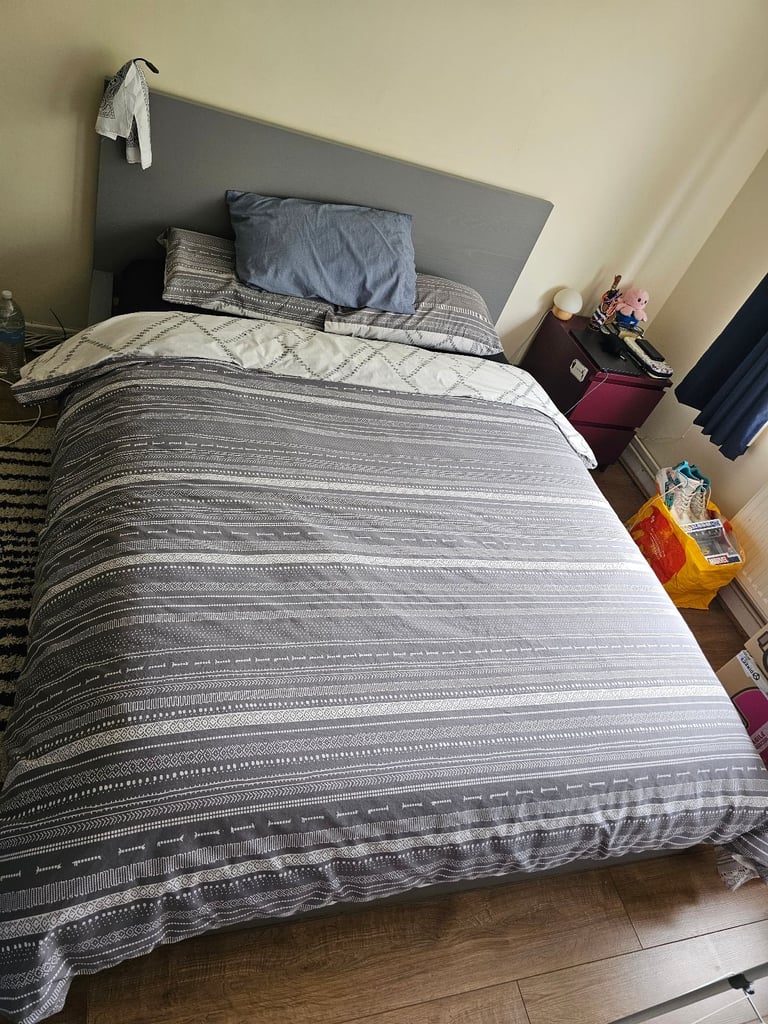 IKEA - King-Size “MALM” Bed Frame + Slats & Memory Foam Mattress – Excellent Condition