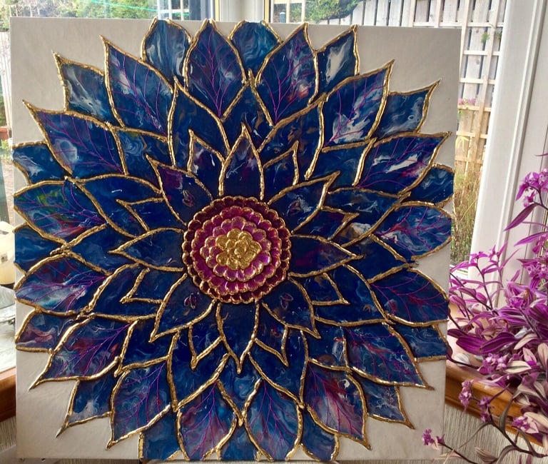 Large original acrylic painting,  abstract textured floral artwork 
