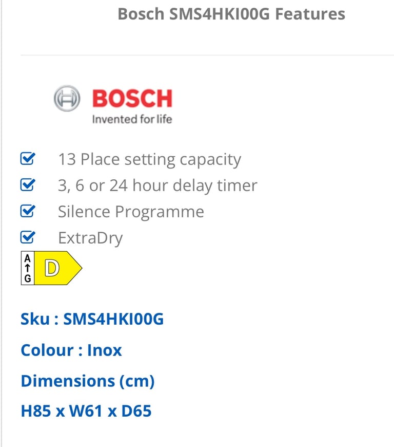 Bosch Silver dishwasher - used like new