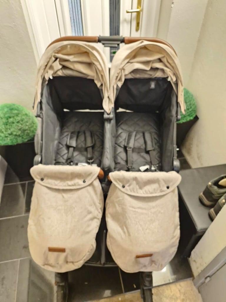 image for Ickle Bubba Venus Max Double Stroller - Black / Biscuit / Tan