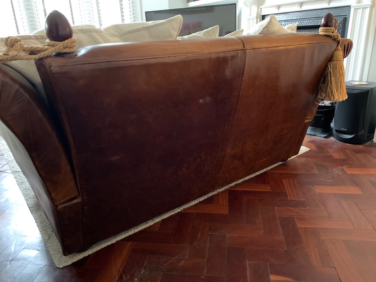 Laura Ashley 2 seater brown leather day bed sofa