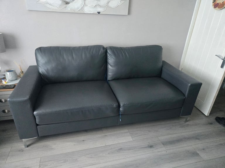 image for 3 and 2 seater leather sofa in grey