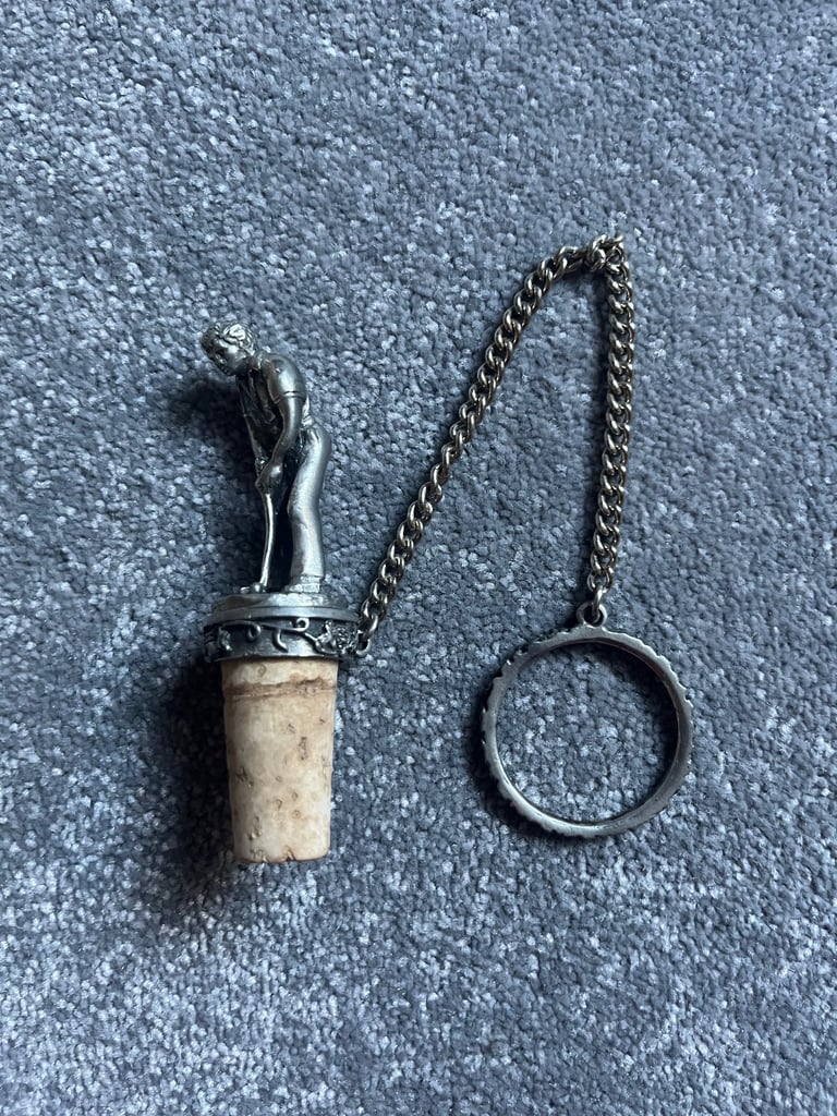 image for Pewter Golfer Wine Cork Bottle Stopper with Chain - collectable
