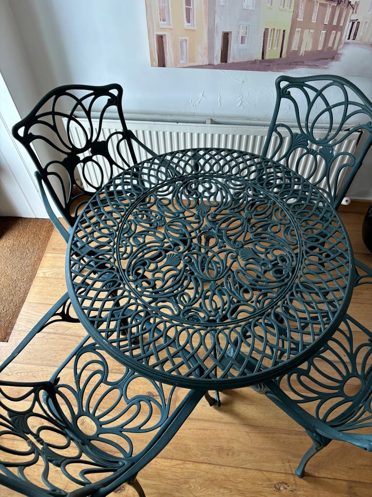 Aluminium garden conservatory patio outdoor dining kitchen table & 4 chairs + cushions 