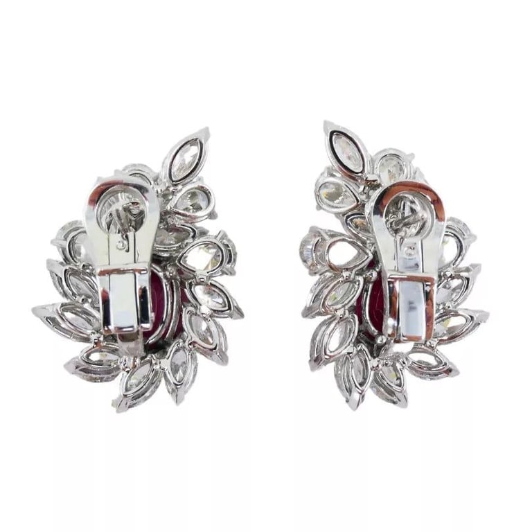 Ruby EARRINGS Cluster Diamond 18k Gold Mozambique Certified Estate Jewelry