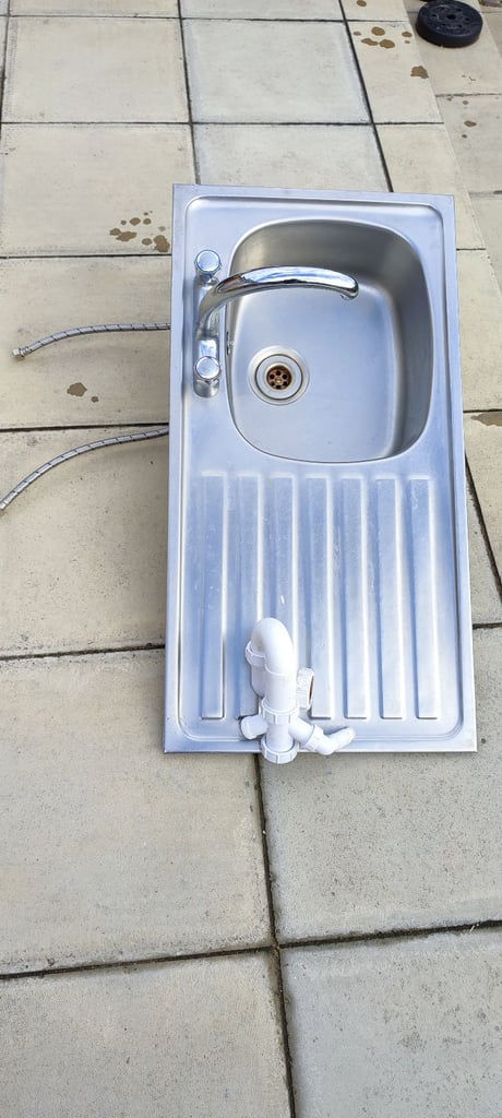 Kitchen metal sink with tap, Flexi pipes and drainage pipes