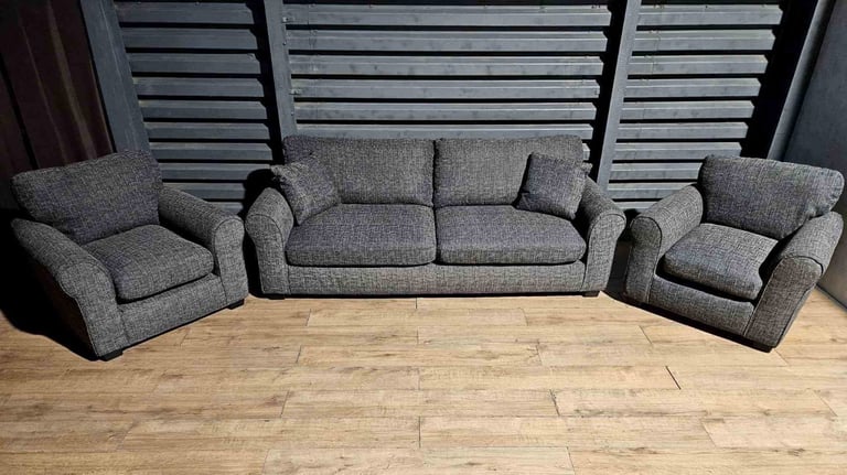 Fabric 4 Seater Sofa And  Two Armchairs - Charcoal.