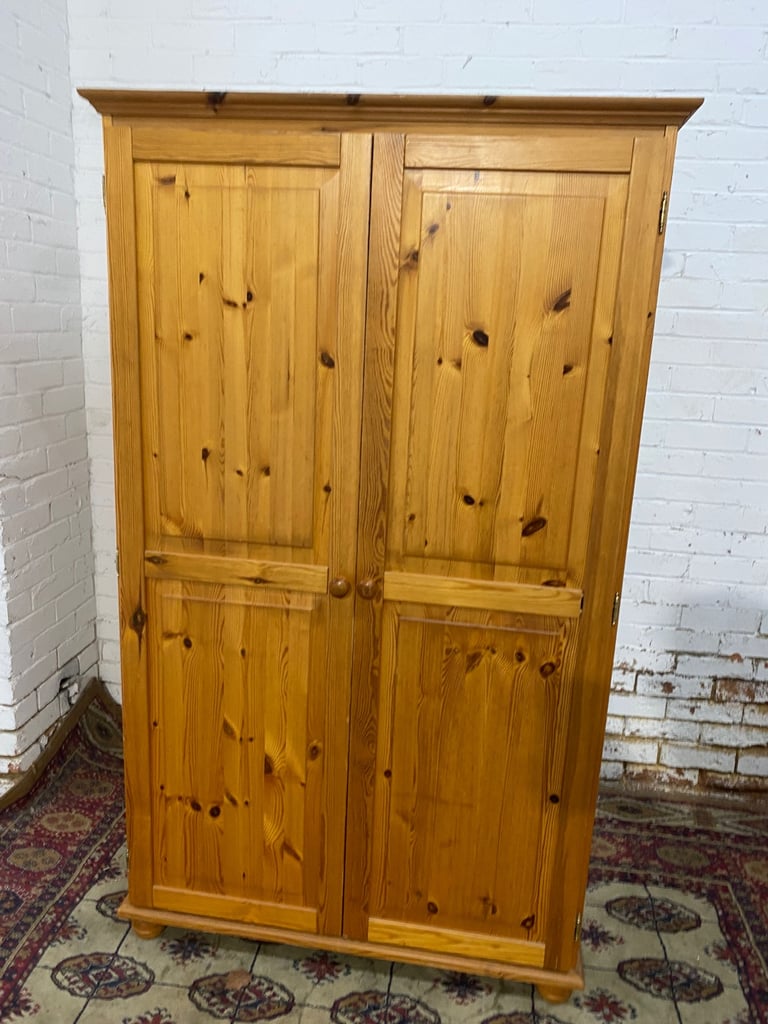Beautiful Assembled Two Doors Pine Wardrobe 