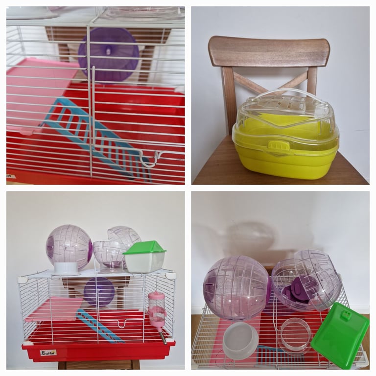 cage , 2 walking balls and travel box