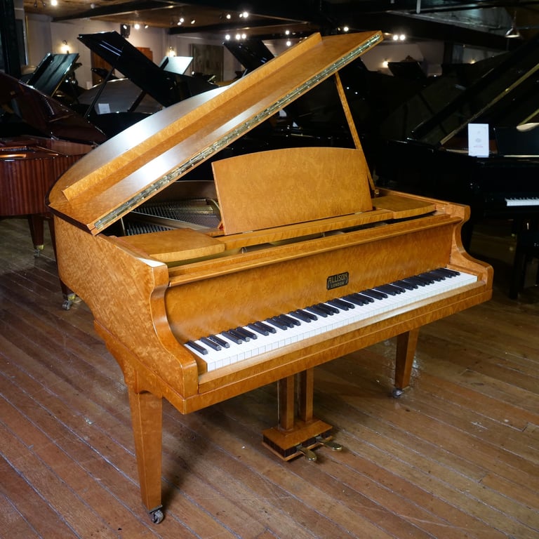 Art Deco Allison Baby Grand Piano Bird Eye Case | Delivery, Tuning, Warranty, Stool