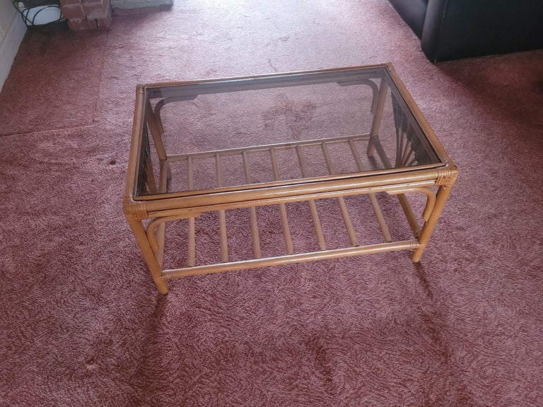 Bamboo Coffee Table With Glass Top