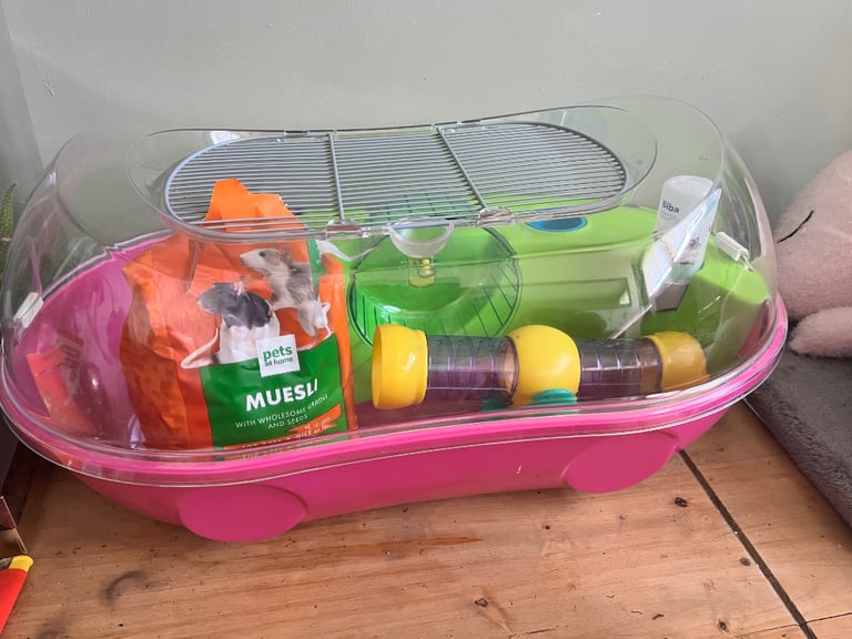 Hamster cage with accessories and food