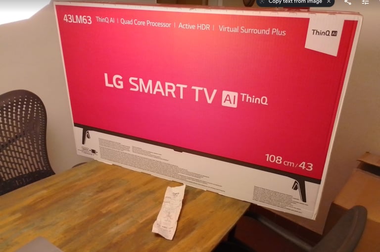 LG 43 inch SMART TV AITHINQ 43LM63 Brand New w/receipt (£199 in Argos) central London 