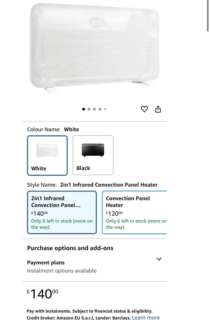 TCP 2000W 2-in-1 Convection and Infrared Panel Heater White, Fast