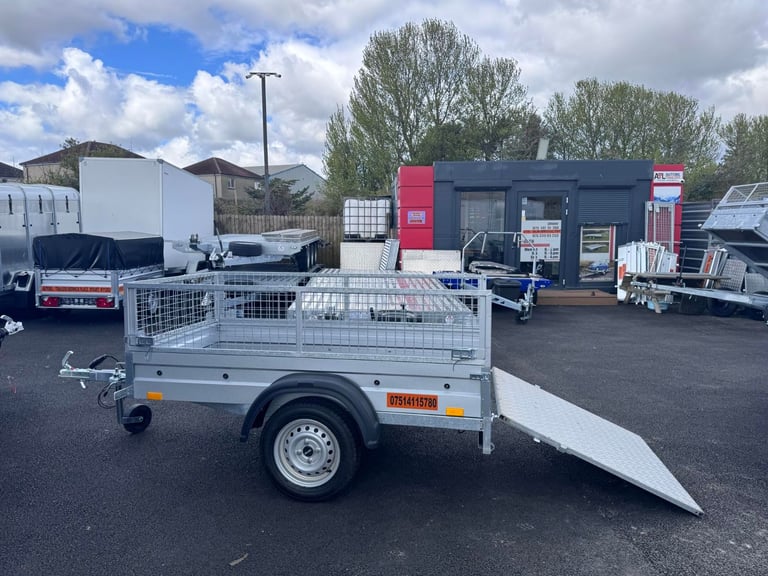 BRAND NEW 6ft x 4ft SINGLE AXLE TRAILER WITH 40CM MESH AND 100CM RAMP 750KG