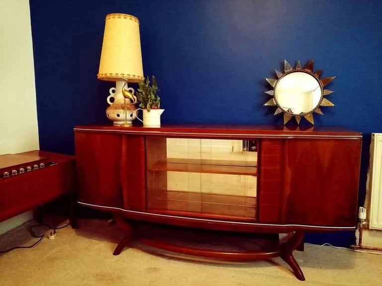 Retro vintage 50's Beautility cocktail drinks cabinet/sideboard, with rotating swivel mirrored bar.