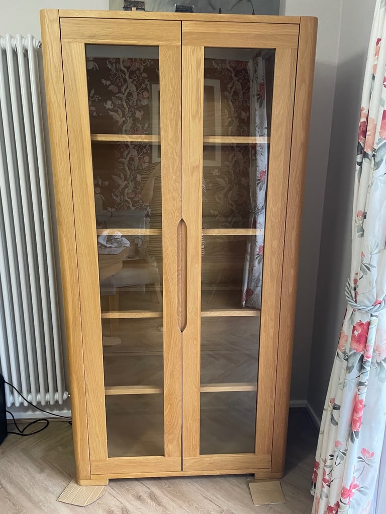 image for Oak Wooden and Glass Display Cabinet