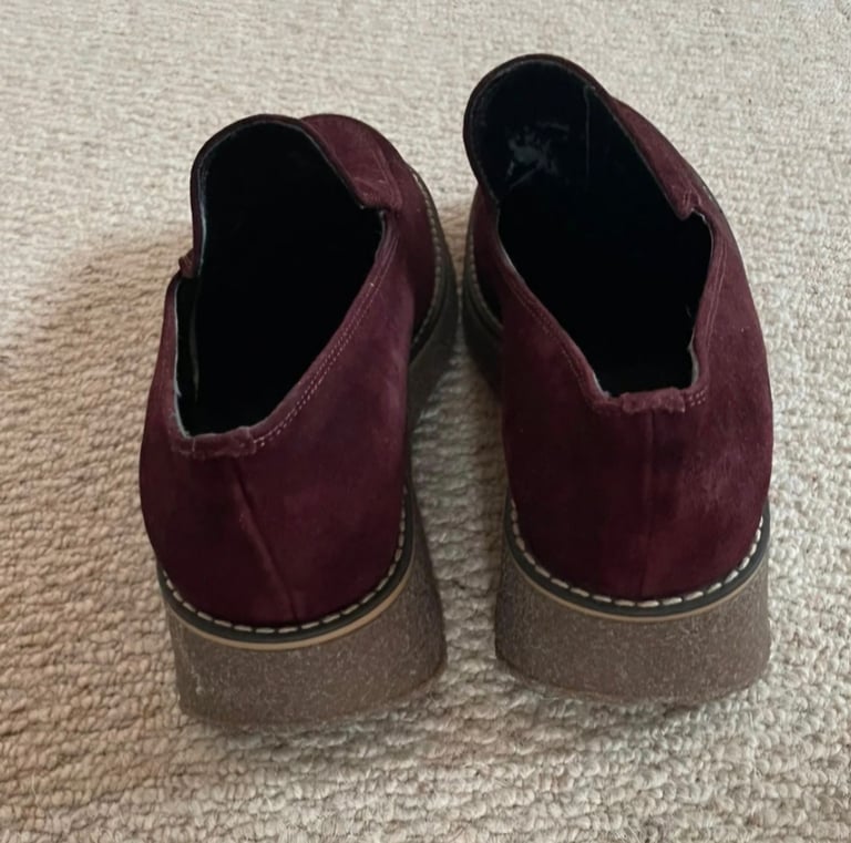 Clarks Burgundy Suede Low Wedge Loafers