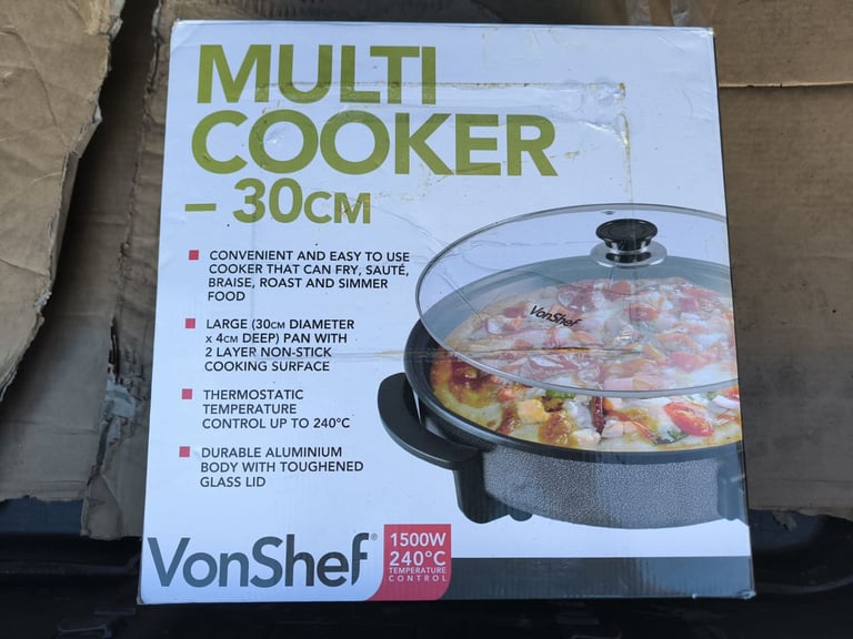 Vonshef Multi Cooker Electric Frying Pan Square Pot Large 30cm Diameter 1500W