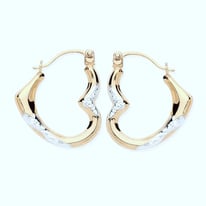 image for Asymmetrical 9ct Two Tone Yellow & White Gold Heart Hoop Earrings