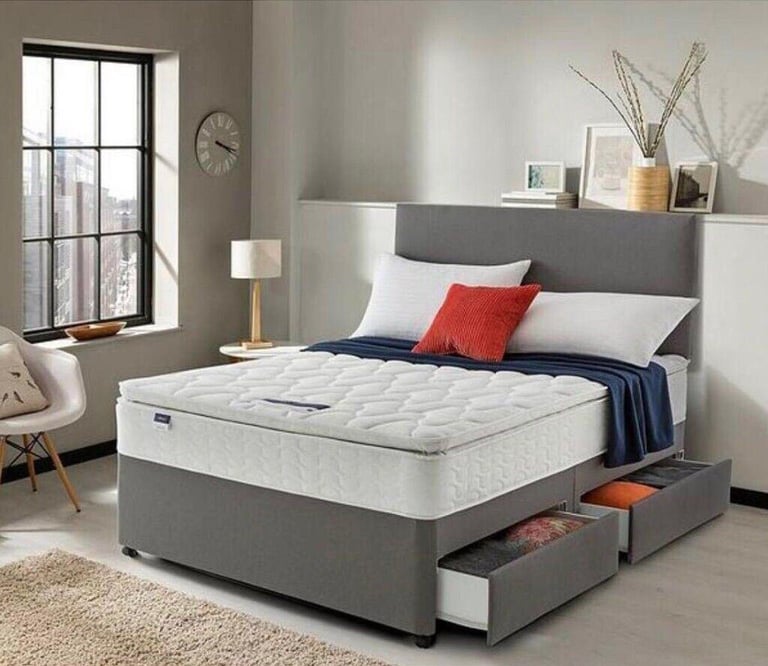 image for * ✨ Modern Double Divan Bed Plush Velvet – With Storage Options ---Cash On Delivery **