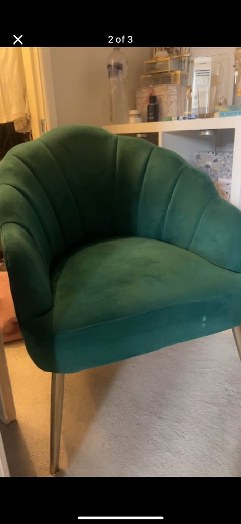 image for Green scalloped accent chair with gold legs from Homebase 