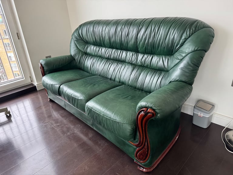 image for Green Leather Sofa – Good Condition
