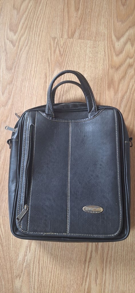 Black Leather Laptop / Document Bag — Excellent Condition