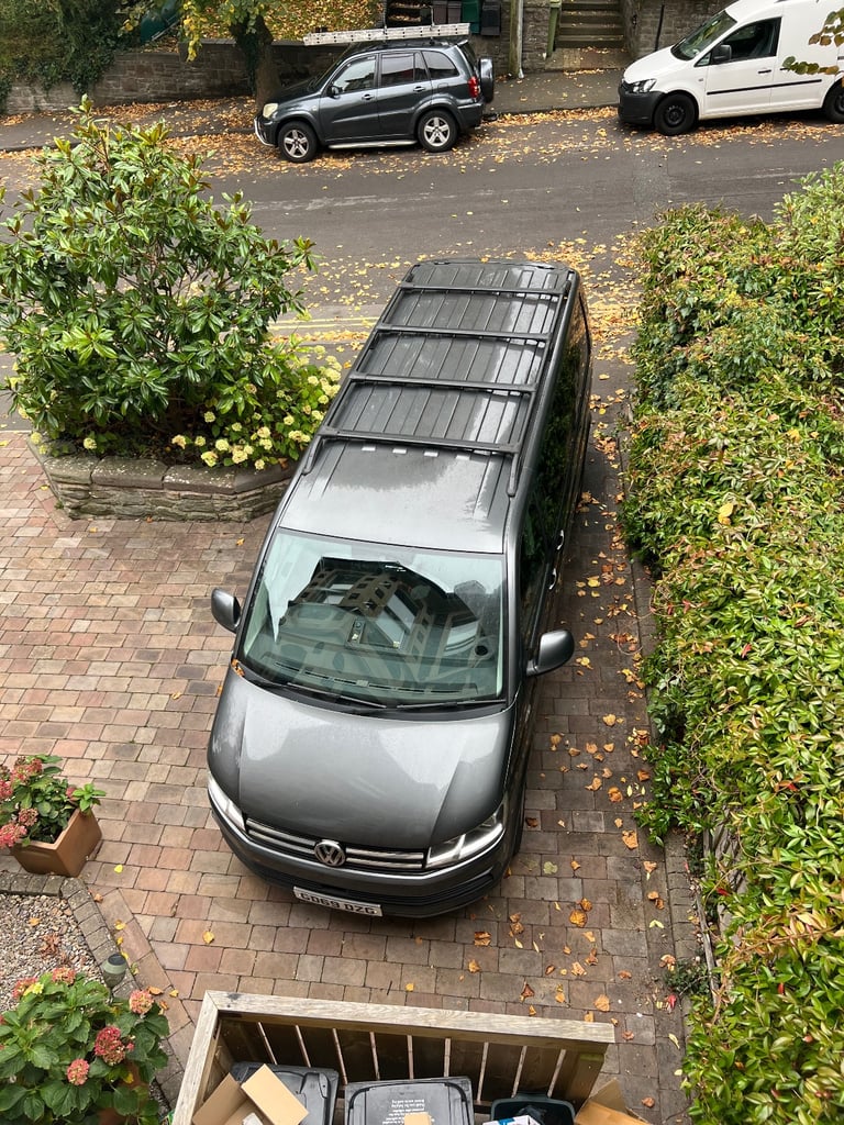 VW T5 & T6 LWB BLACK AERO 4 BAR ROOF RACK SET FOR LWB TRANSPORTER SHUTTLE ETC