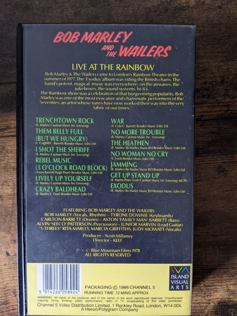Bob Marley & the Wailers - Live! VHS video tape