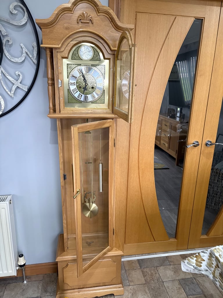 image for Oak grandfather clock ex celebrations of turriff