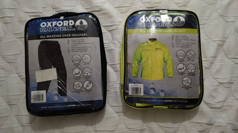 As new, Never worn, Oxford rainseal Over jacket and trousers.