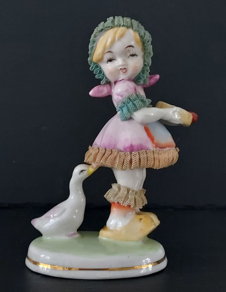 Vintage Ceramic Girl with Duck Figurine 13 cm Tall