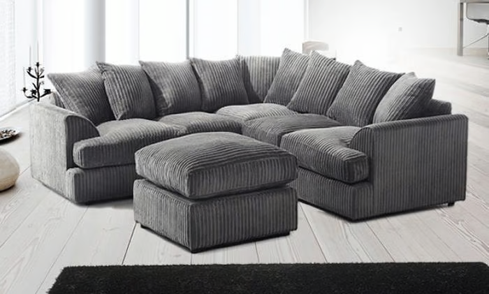 Brand New - Liverpool Jumbo Cord Corner Sofa (5 seater corner) - Grey - SAME/NEXT DAY DELIVERY
