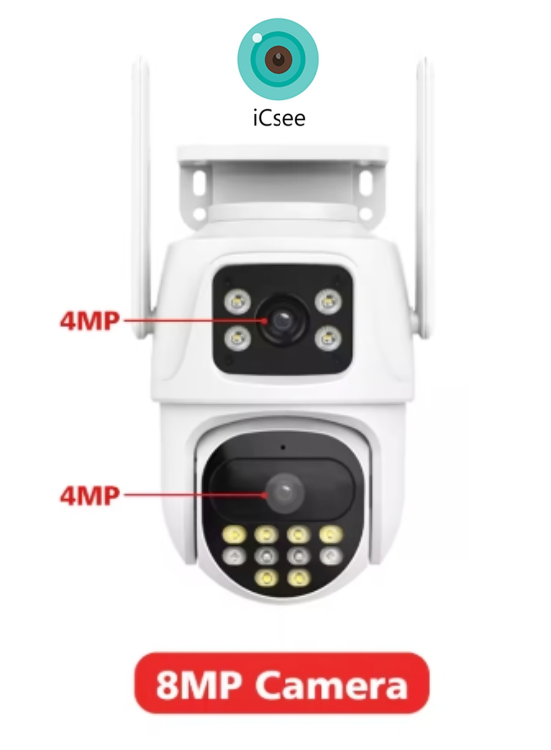 image for 8MP Wireless Security IP Camera, 2x Lens & 2x Screens, Waterproof, Including 64G Memory Card